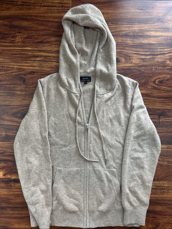 Quince Sweaters - Quince Women’s Mongolian cashmere zip Hoodie Sweater in Oatmeal Beige